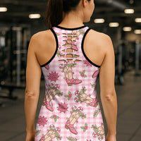 Pink Paniolo Palaka Hawaiian Cowgirl Christmas Hollow Tank Top LT9 - Polynesian Pride
