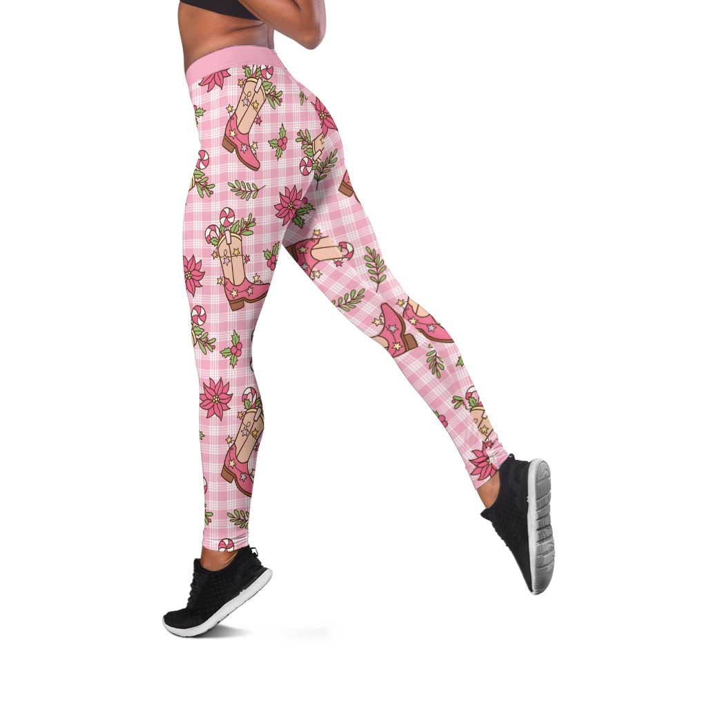 Pink Paniolo Palaka Hawaiian Cowgirl Christmas Leggings - Polynesian Pride