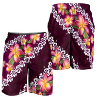 Pink Polynesia Shorts for Men Plumeria With Hibiscus Pattern Tropical Vibes - Polynesian Pride