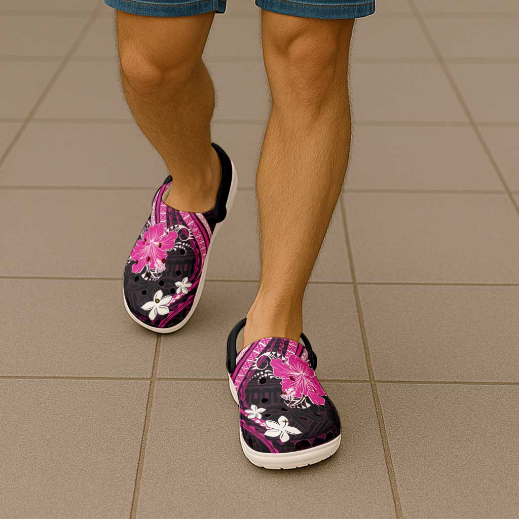 Pink Polynesian Pattern With Tropical Flowers Clogs Shoes - Polynesian Pride