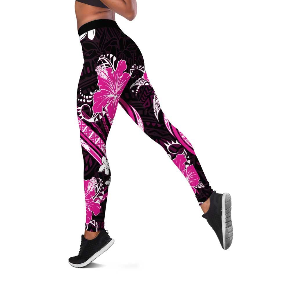 Pink Polynesian Pattern With Tropical Flowers Leggings - Polynesian Pride