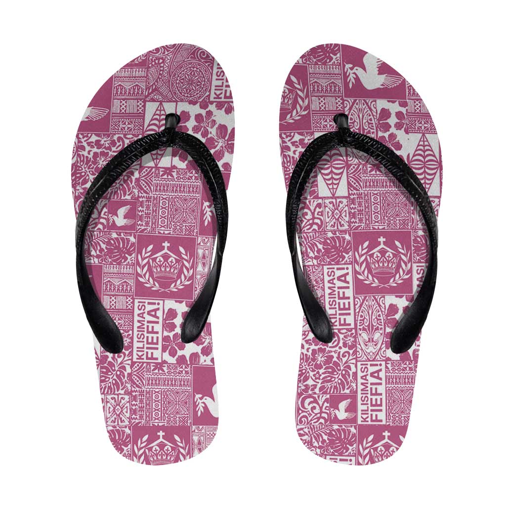 Pink Tonga Kilisimasi Fiefia Flip Flops Pacific Patchwork Xmas Vibes - Polynesian Pride