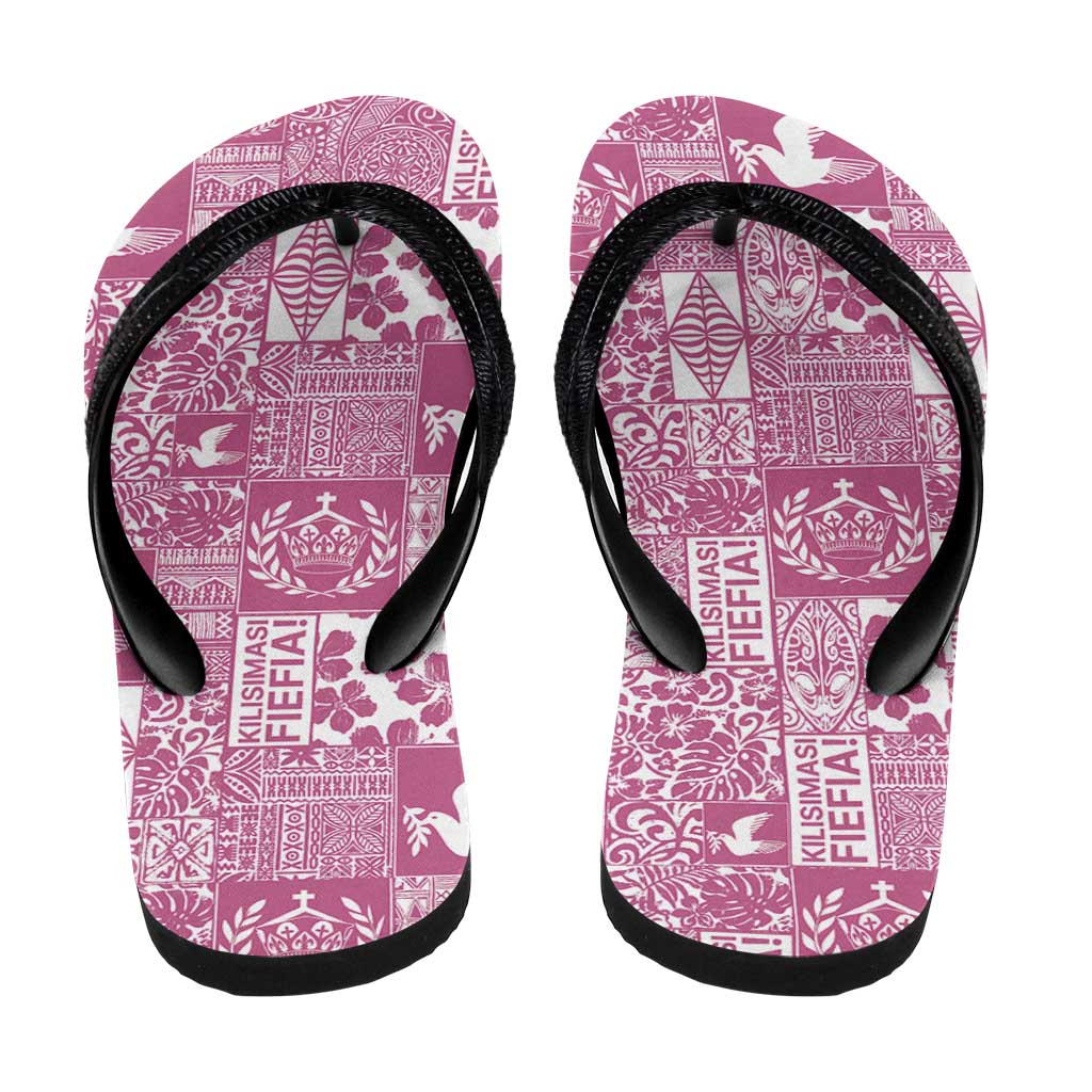 Pink Tonga Kilisimasi Fiefia Flip Flops Pacific Patchwork Xmas Vibes - Polynesian Pride
