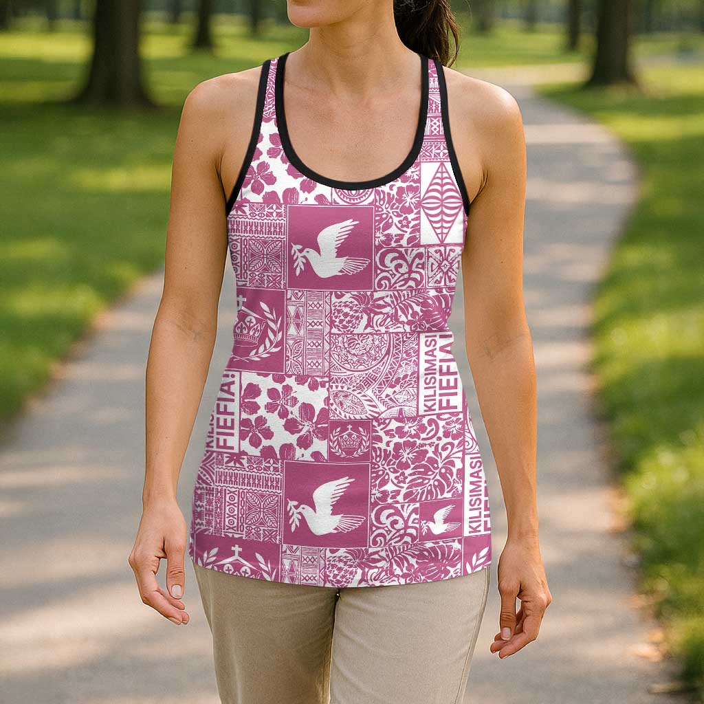 Pink Tonga Kilisimasi Fiefia Hollow Tank Top Pacific Patchwork Xmas Vibes - Polynesian Pride