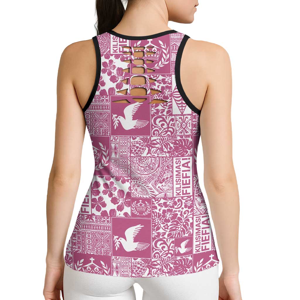 Pink Tonga Kilisimasi Fiefia Hollow Tank Top Pacific Patchwork Xmas Vibes - Polynesian Pride