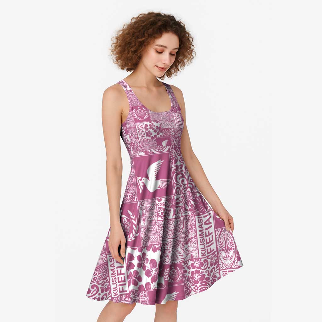 Pink Tonga Kilisimasi Fiefia Midi Dress Pacific Patchwork Xmas Vibes - Polynesian Pride