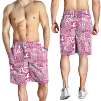 Pink Tonga Kilisimasi Fiefia Shorts for Men Pacific Patchwork Xmas Vibes - Polynesian Pride