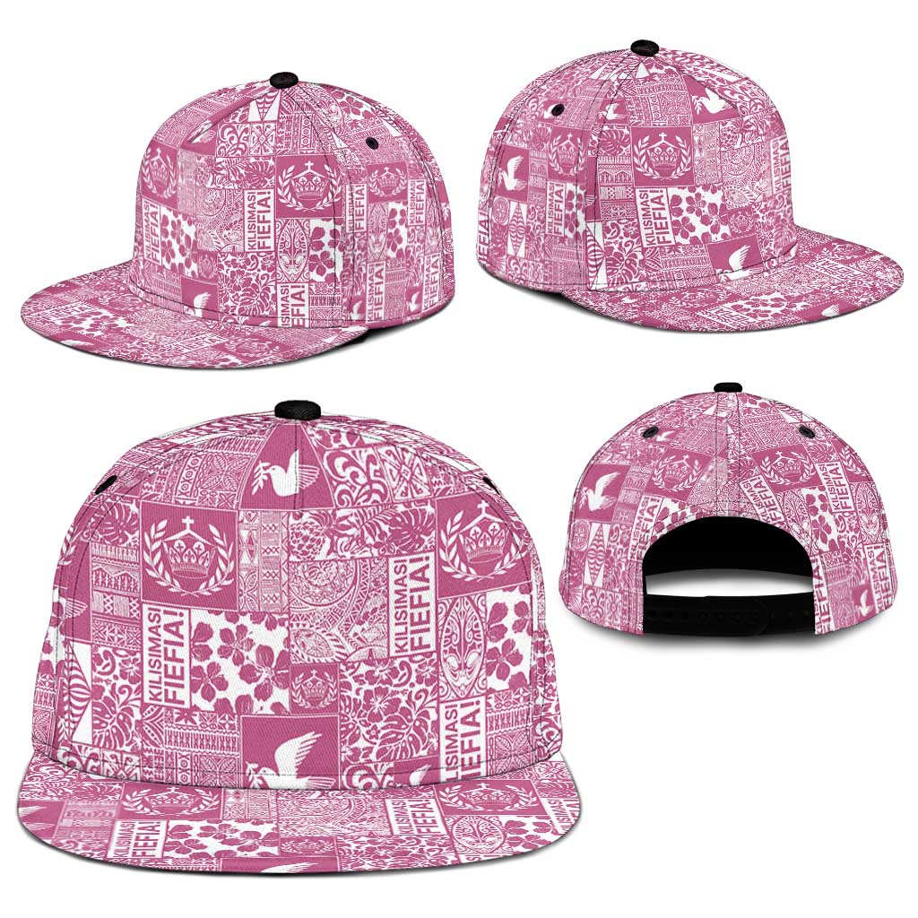 Pink Tonga Kilisimasi Fiefia Snapback Cap Pacific Patchwork Xmas Vibes - Polynesian Pride