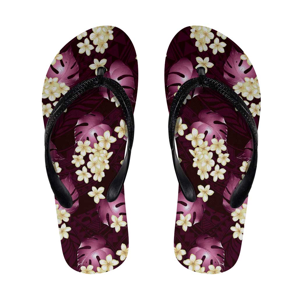 Pink Tropical Hawaii Flip Flops Seamless Monstera Plumeria Hawaiian Pattern - Polynesian Pride
