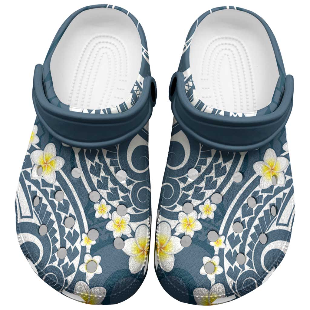 Plumeria With Blue Polynesian Tattoo Pattern Clogs Shoes - Polynesian Pride