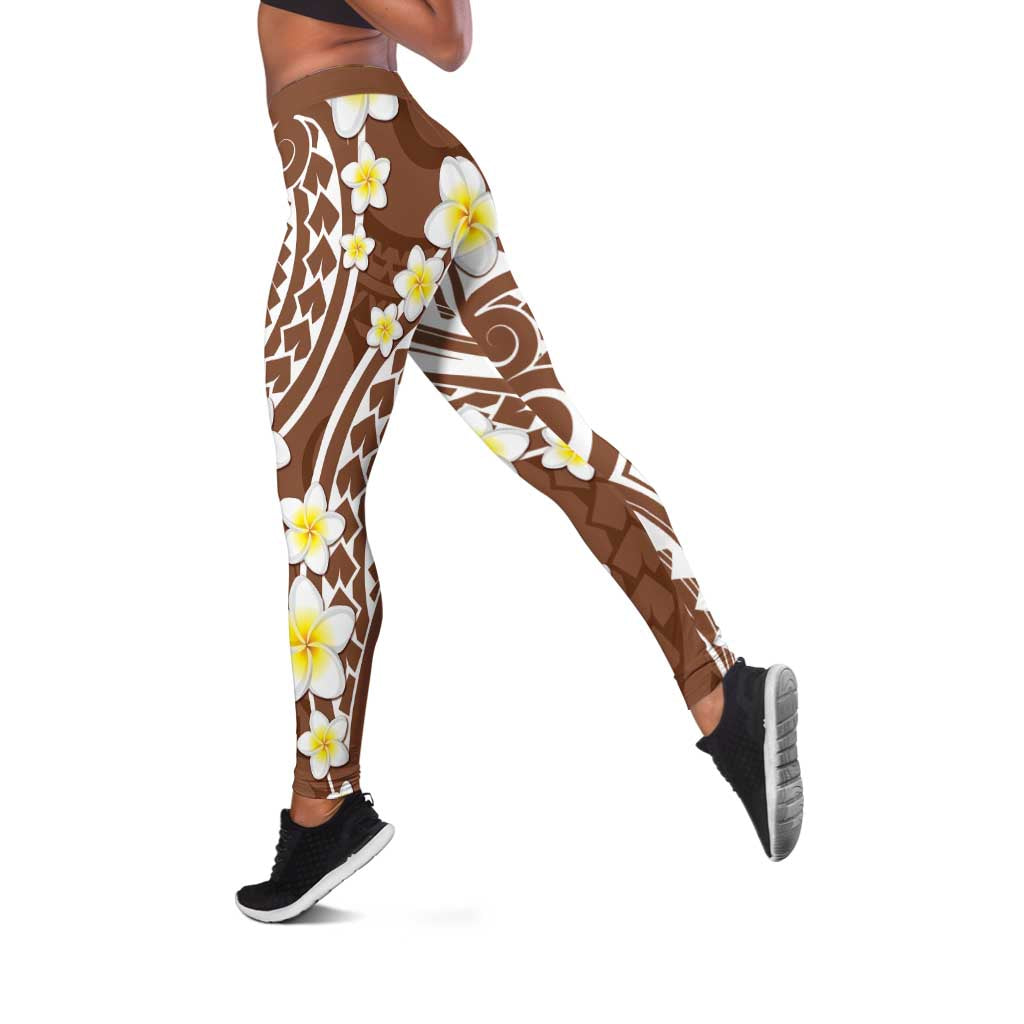 Plumeria With Brown Polynesian Tattoo Pattern Leggings - Polynesian Pride