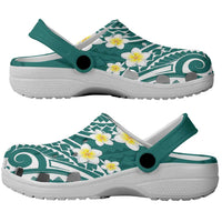 Plumeria With Teal Polynesian Tattoo Pattern Clogs Shoes - Polynesian Pride