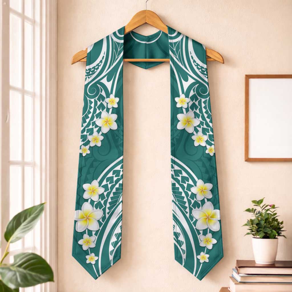 Plumeria With Teal Polynesian Tattoo Pattern Graduation Stole