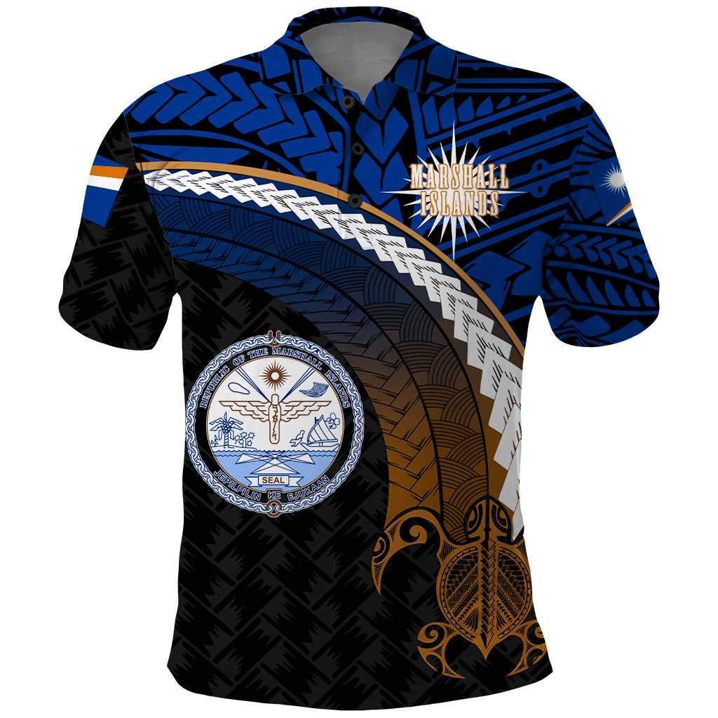 Marshall Islands Polo Shirt Turtle Polynesian Wave Style - Polynesian Pride