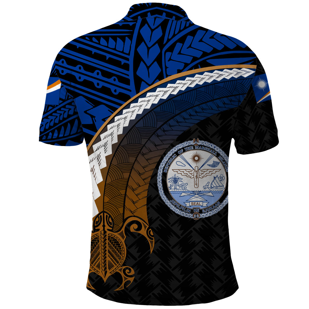 Marshall Islands Polo Shirt Turtle Polynesian Wave Style - Polynesian Pride