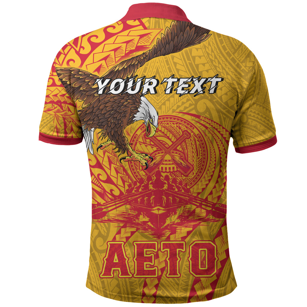 Personalized American Samoa Fautasi Race Polo Shirt Red Cuff Aeto Pago Pago with Eagle Samoan Tribal Patterns LT03