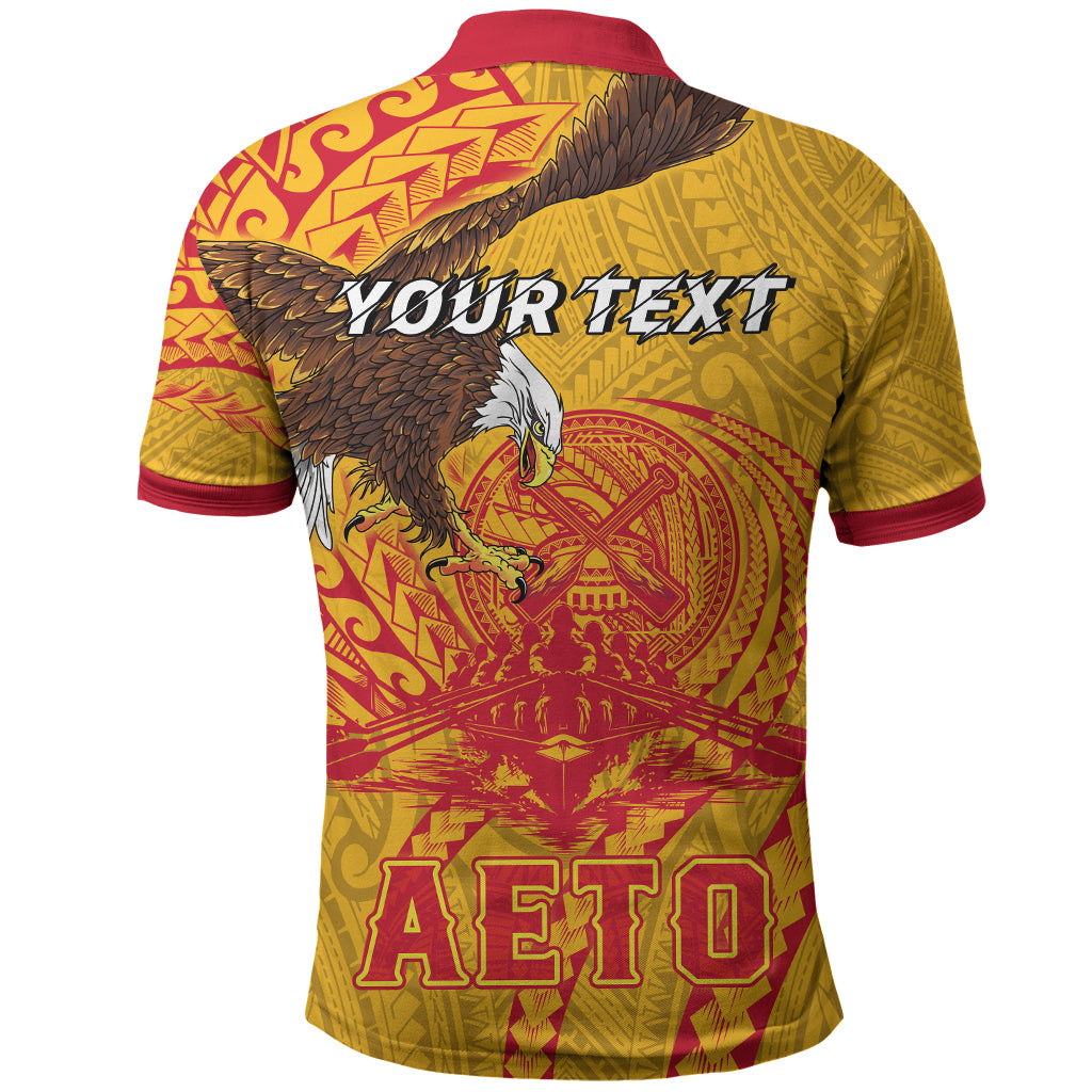 CUSTOMER REQUEST - Personalized American Samoa Fautasi Race Polo Shirt Red Cuff Aeto Pago Pago with Eagle Samoan Tribal Patterns LT03 - Polynesian Pride