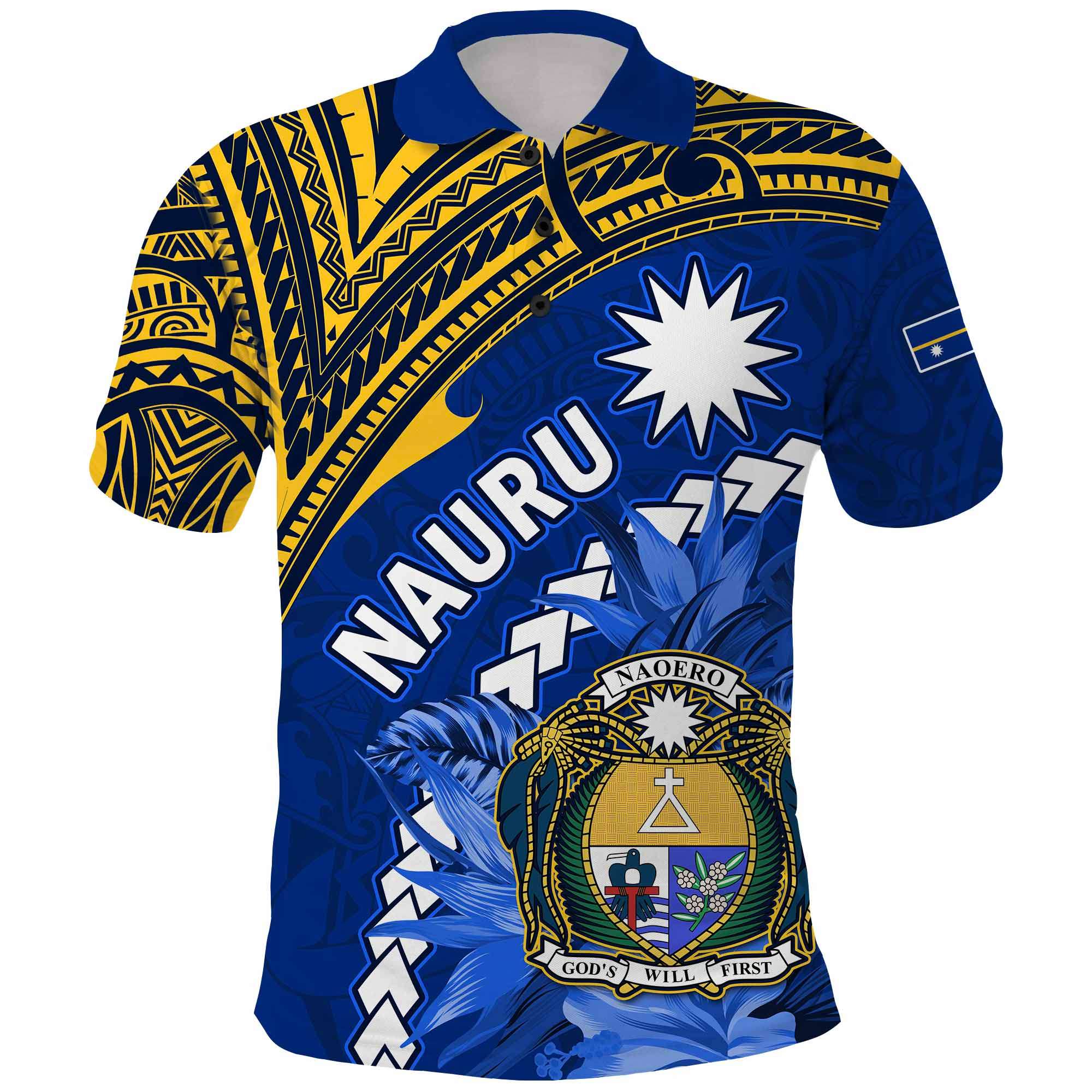 Custom Nauru Coat of Arms Polo Shirt Polynesian With Frigatebird LT9