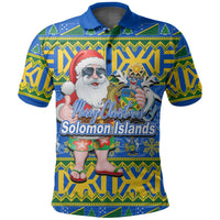 Solomon Islands Christmas Polo Shirt Cool Santa Claus LT6 Unisex Blue - Polynesian Pride