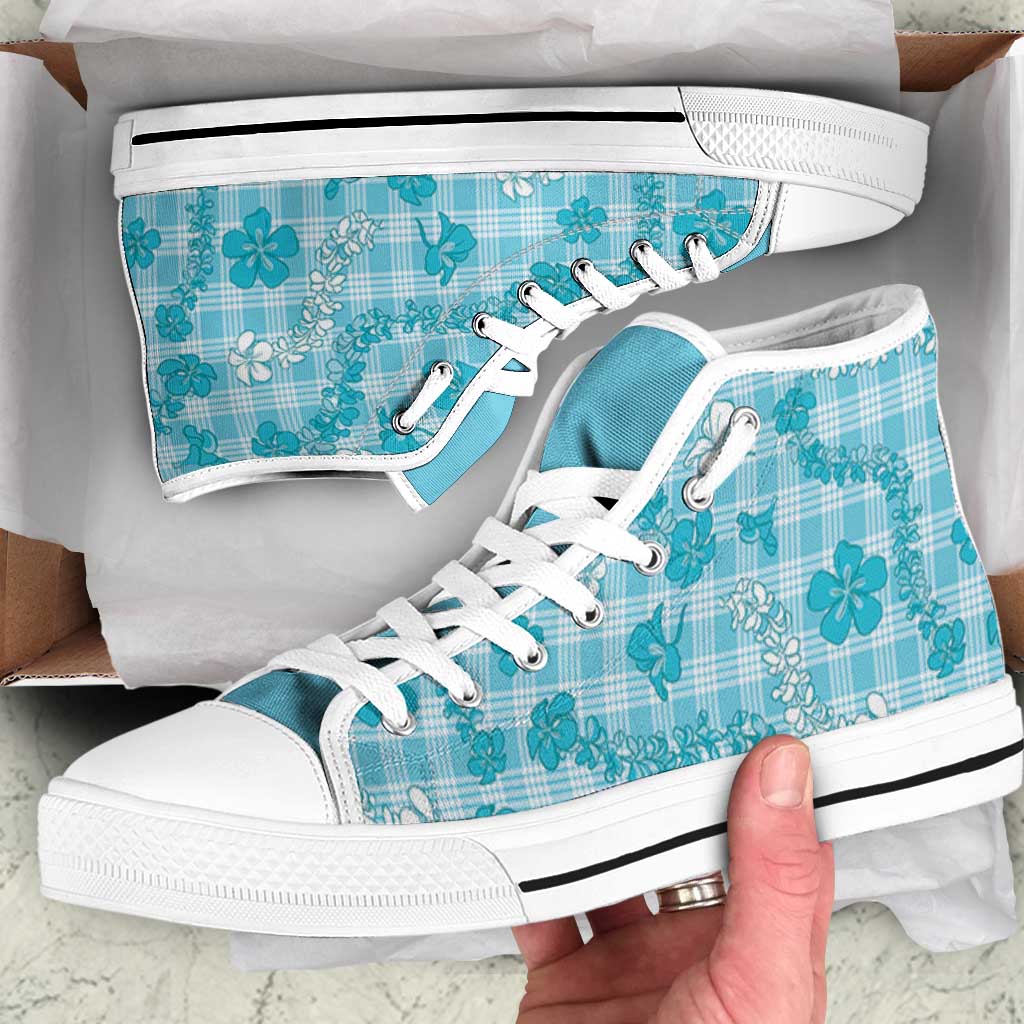 Polu Aloha Hawaii High Top Shoes Plumeria Lei With Palaka Motif - Polynesian Pride