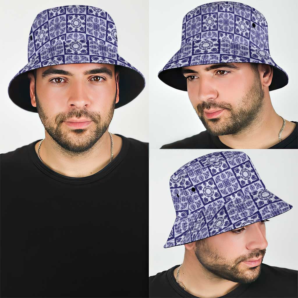 Polu Palaka Quilt Hawaii Bucket Hat Hawaiian Tropical Monstera Sea Turtle
