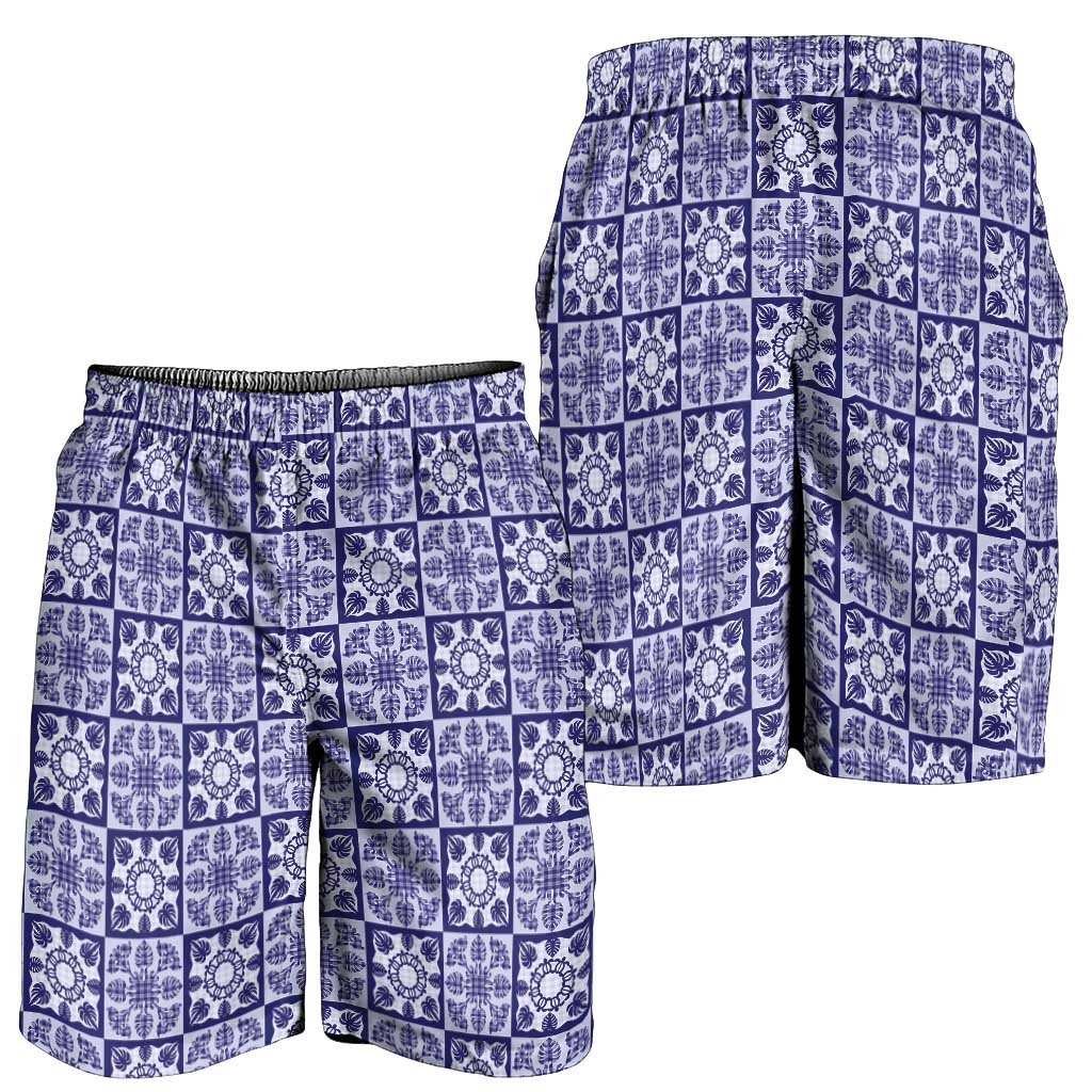 Polu Palaka Quilt Hawaii Shorts for Men Hawaiian Tropical Monstera Sea Turtle