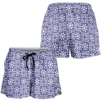 Polu Palaka Quilt Hawaii Shorts for Women Hawaiian Tropical Monstera Sea Turtle