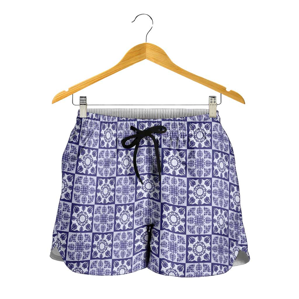 Polu Palaka Quilt Hawaii Shorts for Women Hawaiian Tropical Monstera Sea Turtle