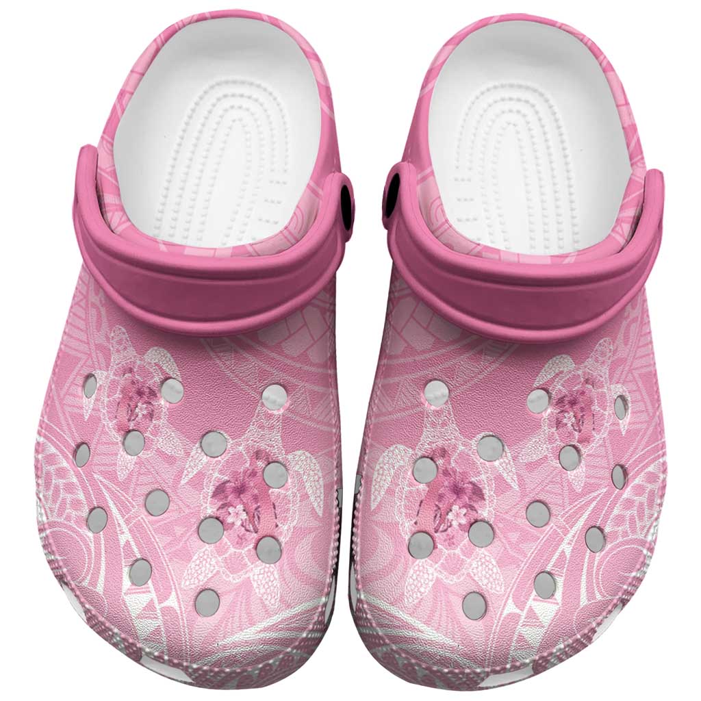 Polynesia Breast Cancer Awareness Clogs Shoes No One Fights Alone Turtle Ribbon - Pink Version
