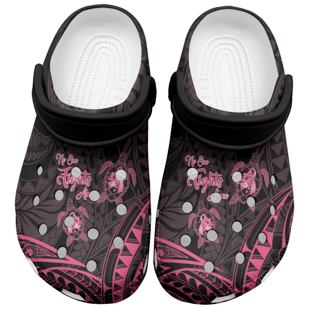 Polynesia Breast Cancer Awareness Clogs Shoes No One Fights Alone Turtle Ribbon - White Version