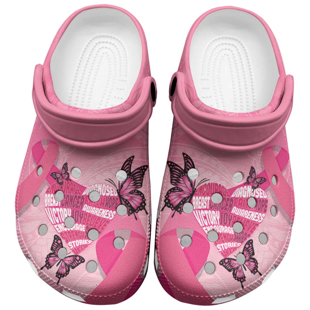 Polynesia Breast Cancer Awareness Month Clogs Shoes Pink Ribbon Mix Butterflies