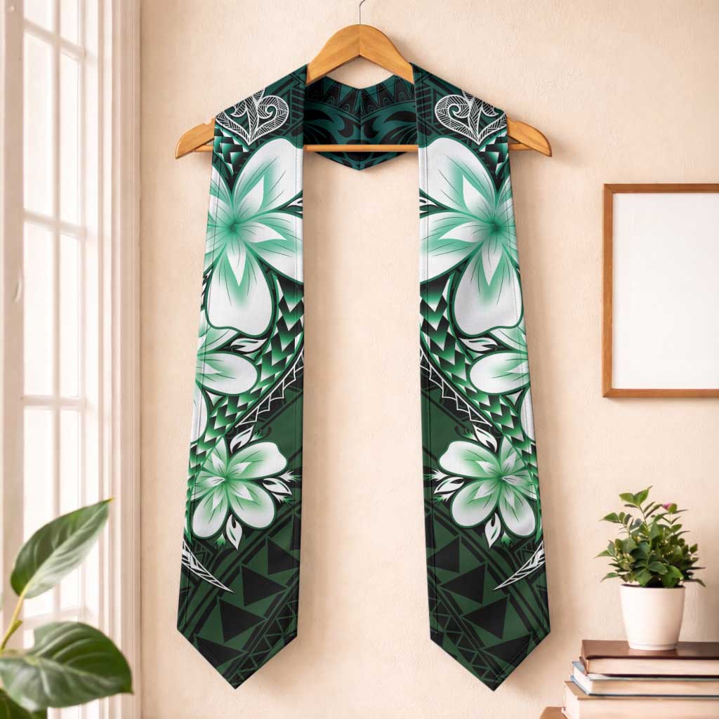 Polynesia Floral Tattoo Graduation Stole With Aqua Gradient Plumeria