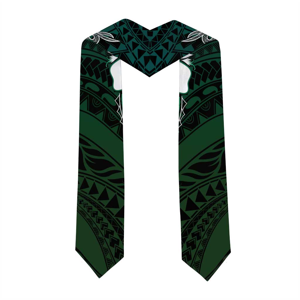 Polynesia Floral Tattoo Graduation Stole With Aqua Gradient Plumeria