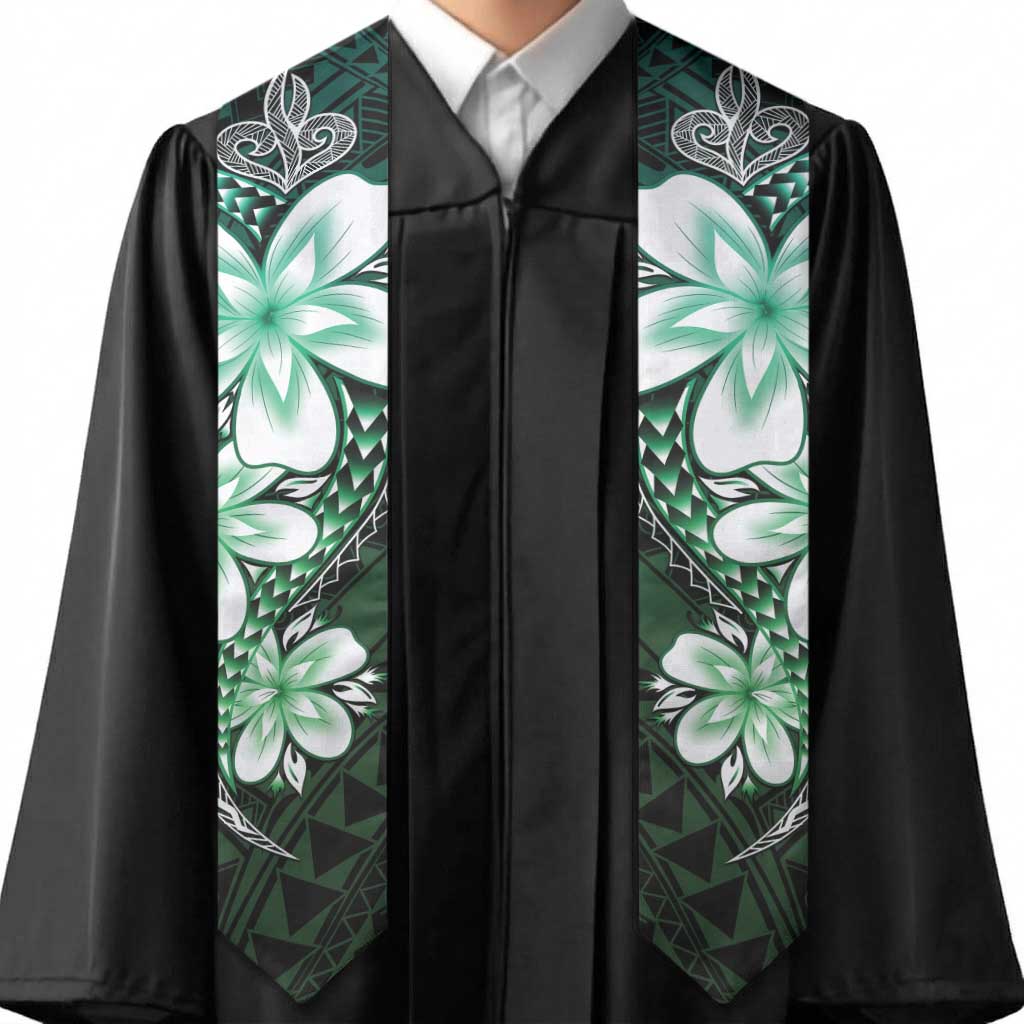 Polynesia Floral Tattoo Graduation Stole With Aqua Gradient Plumeria