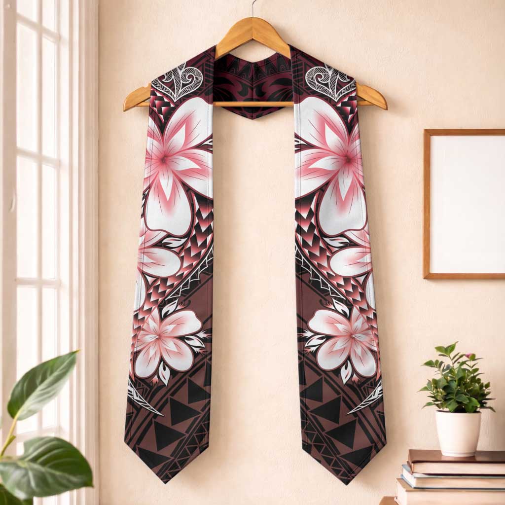 Polynesia Floral Tattoo Graduation Stole With Red Gradient Plumeria