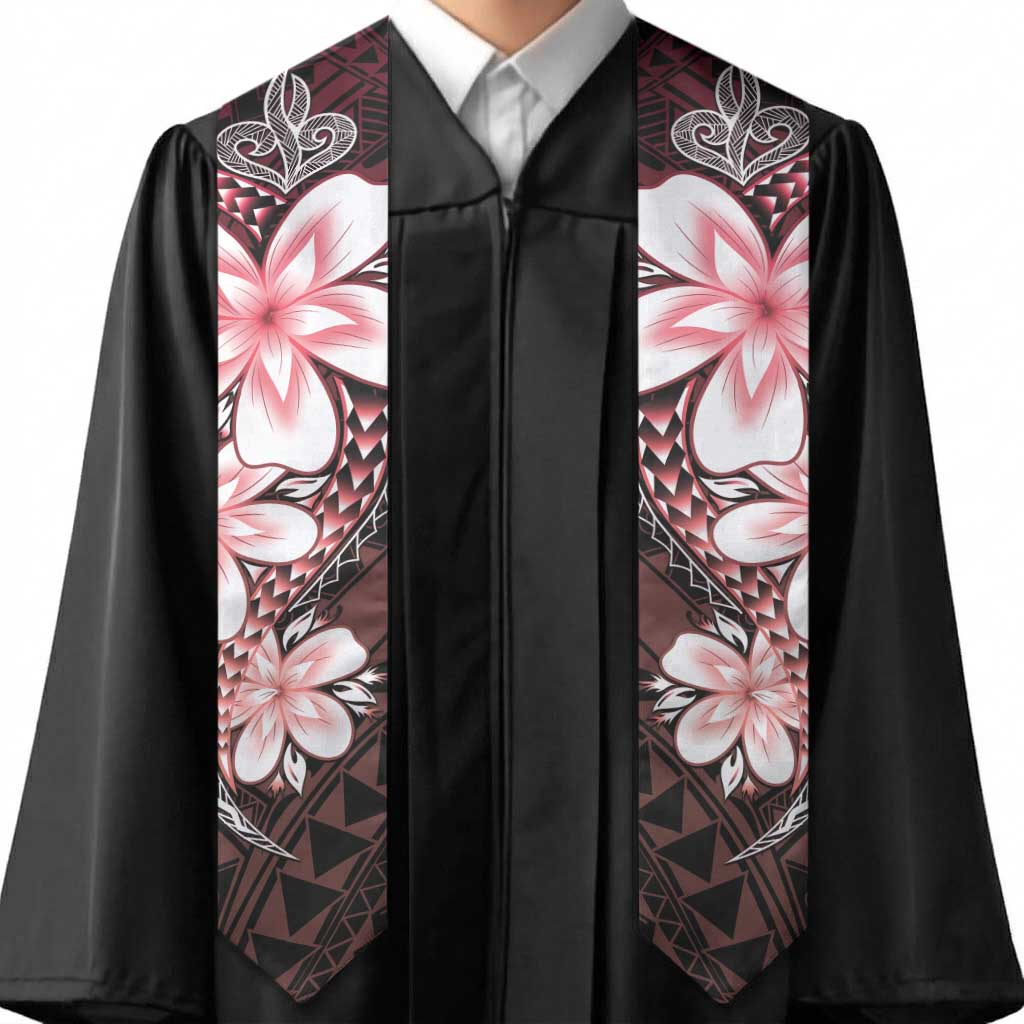 Polynesia Floral Tattoo Graduation Stole With Red Gradient Plumeria