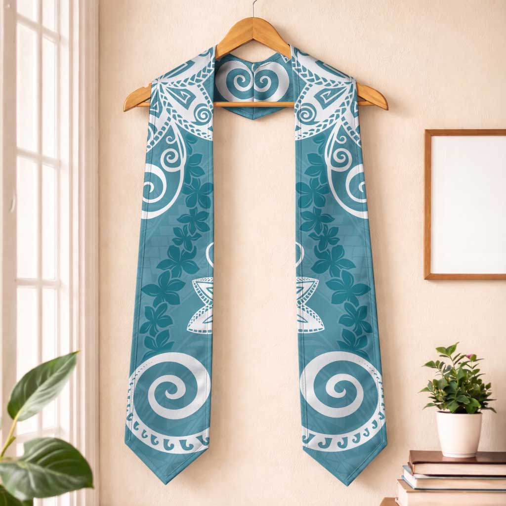 Polynesia Graduation Stole Hippie Blue Floral Pattern