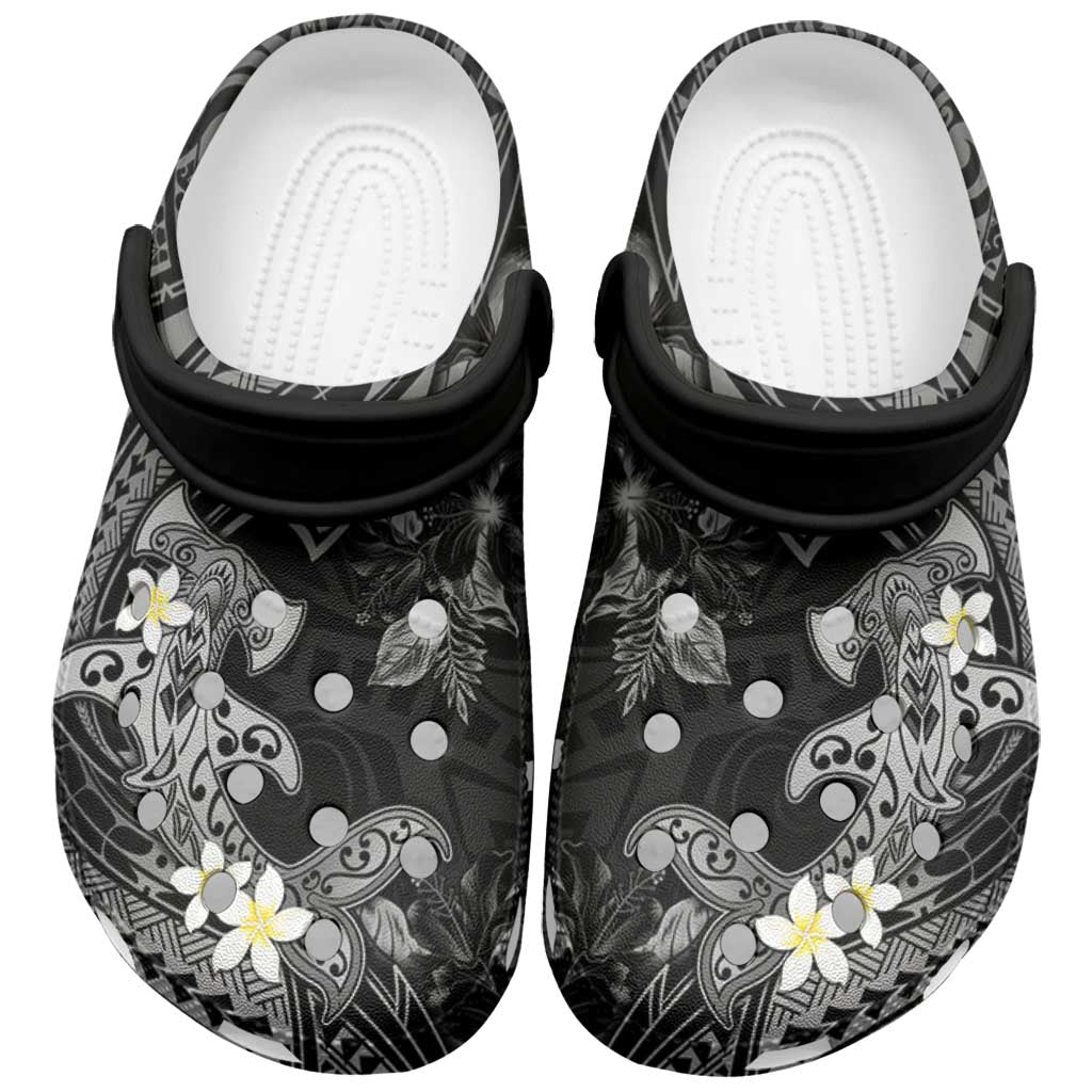 Polynesia Hammerhead Shark Clogs Shoes Tropical Flowers Tribal Pattern Black - Polynesian Pride