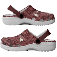 Polynesia Hammerhead Shark Clogs Shoes Tropical Flowers Tribal Pattern Oxblood - Polynesian Pride