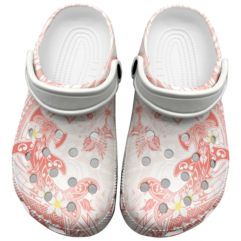 Polynesia Hammerhead Shark Clogs Shoes Tropical Flowers Tribal Pattern Peach - Polynesian Pride