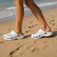 Polynesia Hammerhead Shark Clogs Shoes Tropical Flowers Tribal Pattern White - Polynesian Pride