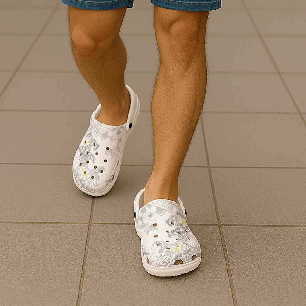 Polynesia Hammerhead Shark Clogs Shoes Tropical Flowers Tribal Pattern White - Polynesian Pride