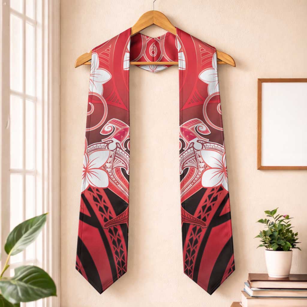Polynesia Hammerhead Shark Graduation Stole Red Tribal Pattern With Plumeria