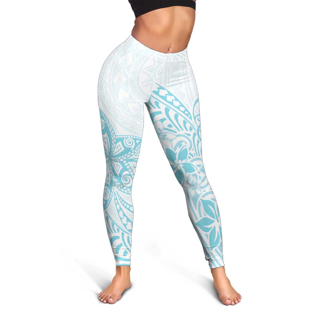 Polynesia Leggings Plumeria Turquoise Curves