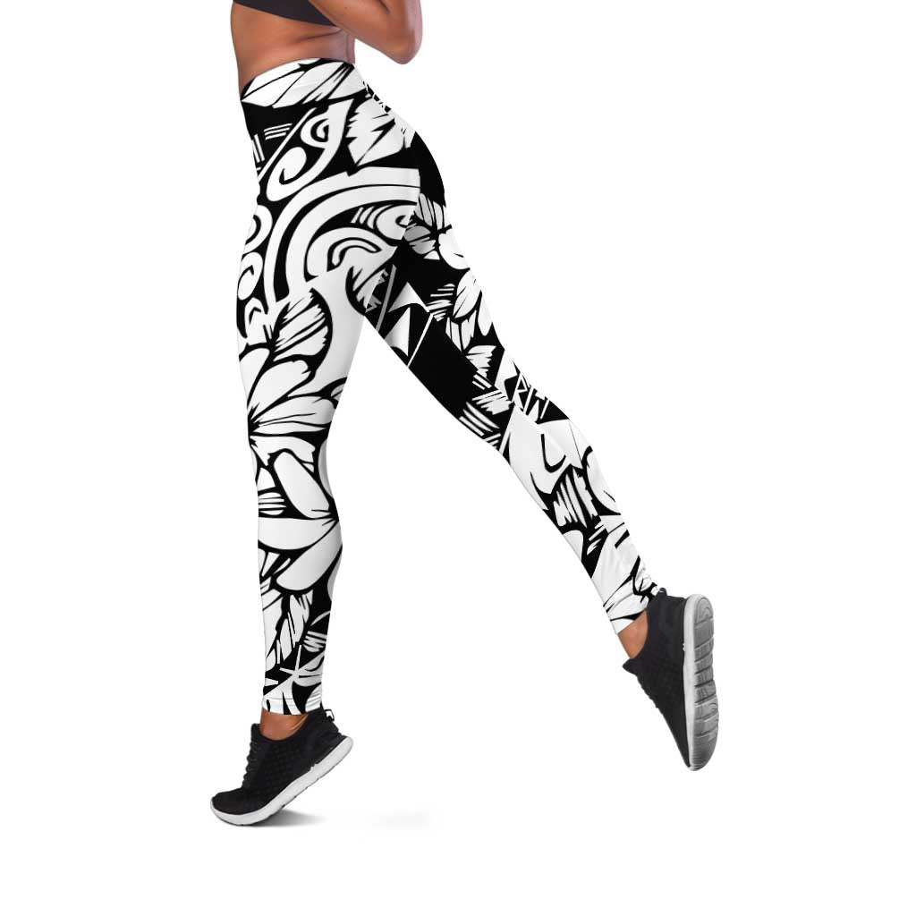 Polynesia Leggings Polynesian Tropical Flowers Black Pastel Vibes - Polynesian Pride