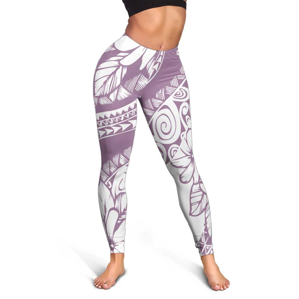 Polynesia Leggings Polynesian Tropical Flowers Purple Pastel Vibes - Polynesian Pride