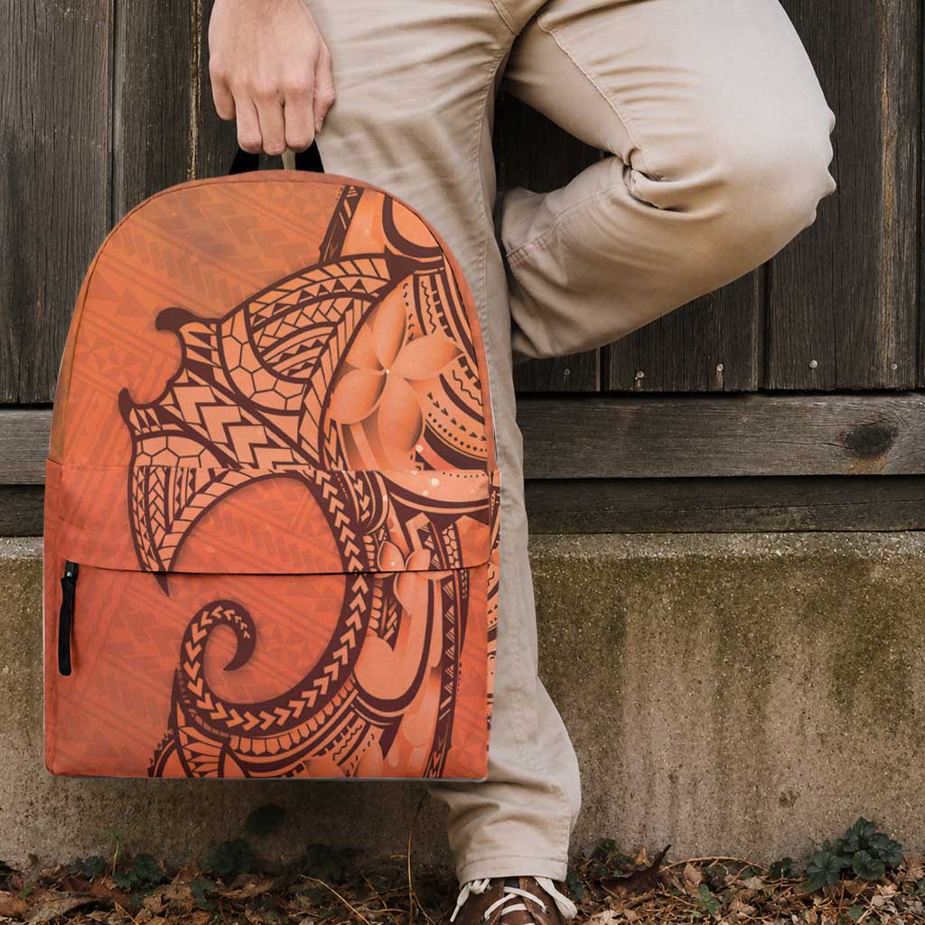 Polynesia Manta Ray Tattoo Backpack Tropical Plumeria Orange Polynesian Pattern LT14 - Polynesian Pride