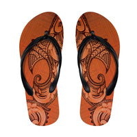 Polynesia Manta Ray Tattoo Flip Flops Tropical Plumeria Orange Polynesian Pattern
