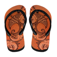 Polynesia Manta Ray Tattoo Flip Flops Tropical Plumeria Orange Polynesian Pattern