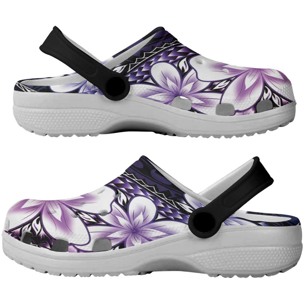 Polynesia Romantic Valentine Clogs Shoes Sea Turtle Couple With Purple Gradient Plumeria